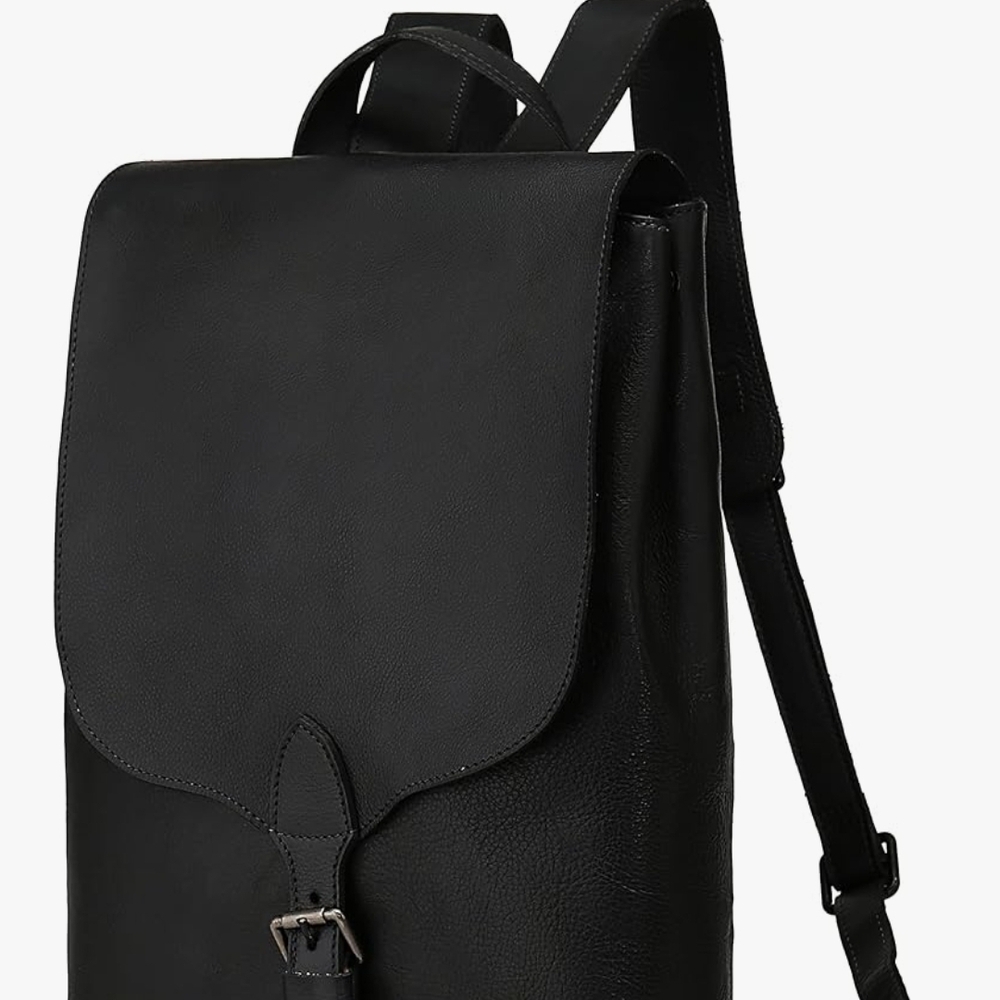 Sleek Black Leather Backpack